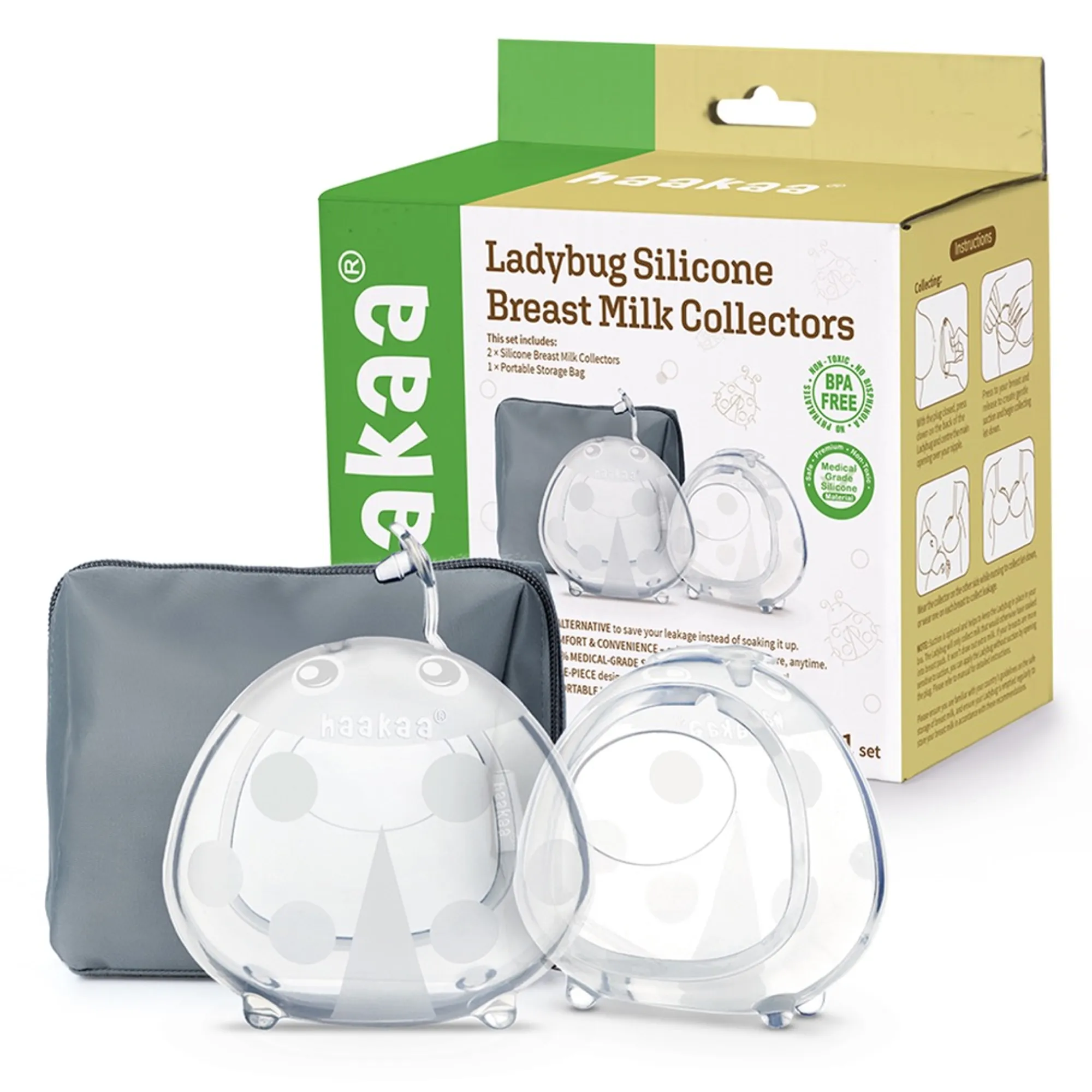 Haakaa Ladybug Breastmilk Collector 75ML with Carry Case - 2 Pack