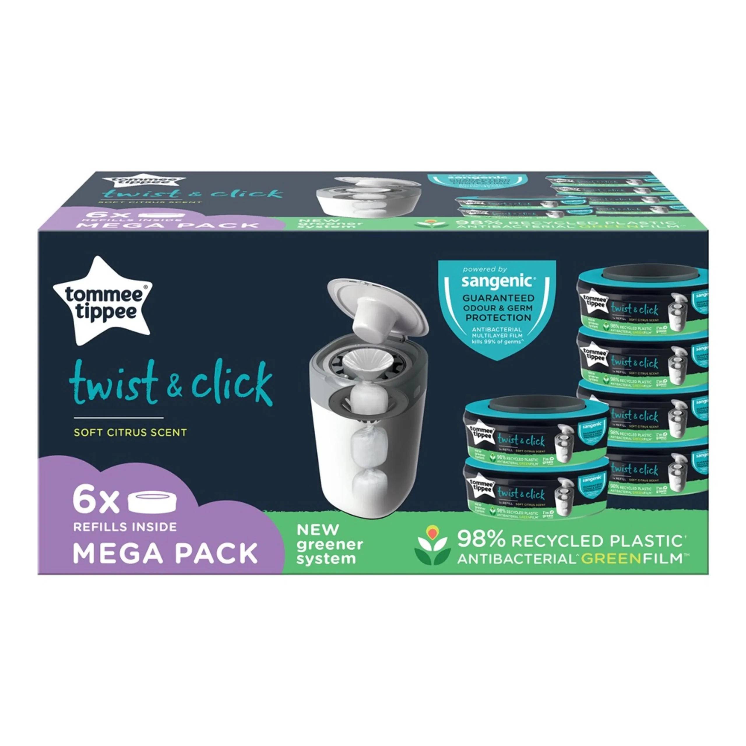 Tommee Tippee Twist & Click Nappy Disposal Unit Refill Cassette 6 Pack