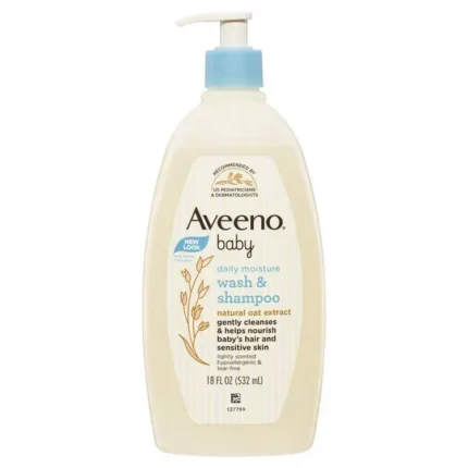 Aveeno Baby Daily Moisture Wash & Shampoo cleanses skin and hair without drying for everyday use, formulated with natural oat to be gentle for babies sensitive skin.