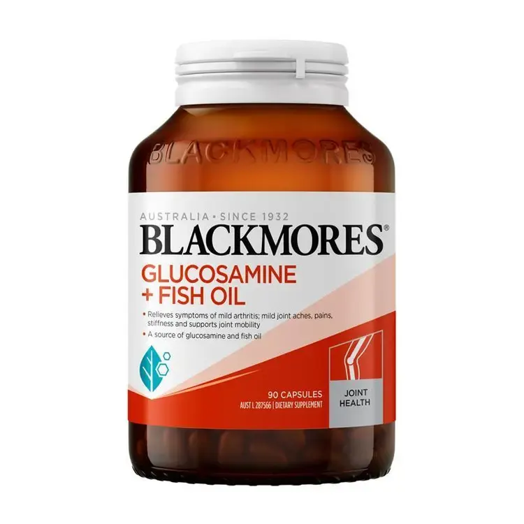 Blackmores Glucosamine + Fish Oil is a dietary supplement that relieves symptoms of mild arthritis; mild joint aches, pains, stiffness and supports joint mobility. It is a source of glucosamine and fish oil. Blackmores Glucosamine + Fish Oil combines glucosamine and fish oil. It helps relieve the symptoms of mild arthritis including mild joint aches, pain, stiffness and supports joint mobility. It supports general health and wellbeing. Suitable For: Adults only